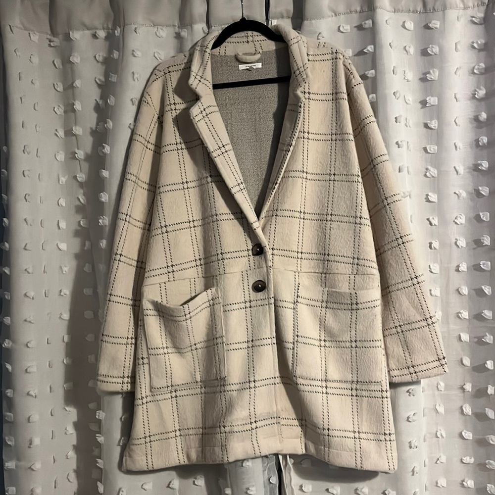 Maurice’s white plaid oversized sweater coat in 2x